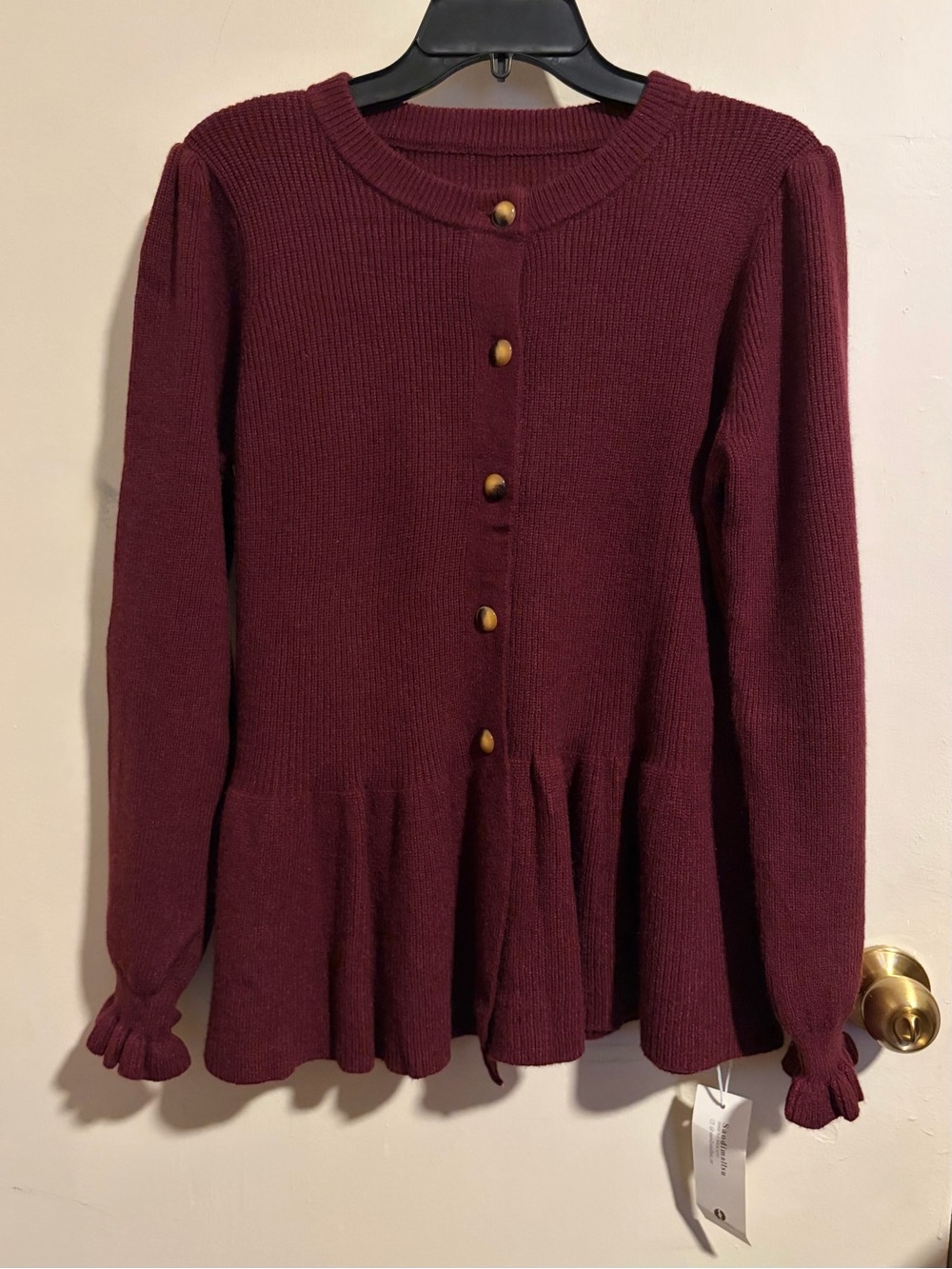 Burgundy Peplum Ruffle Cardigan